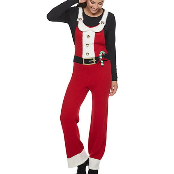 united states sweaters Pants - Mrs. Santa Claus Wide Leg Sweater Jumpsuit w Bells